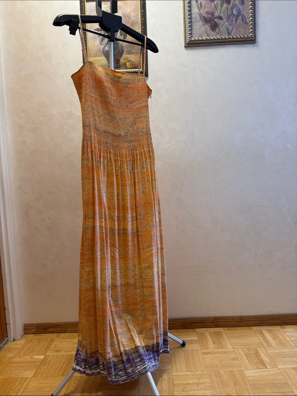 Elie Tahari Orange Strapless Maxi with Purple Hem